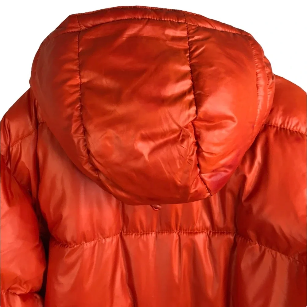 Adidas Puffer Jacket Mens Sz‎ M Bright Orange Detachable Hood Snap Zip Up